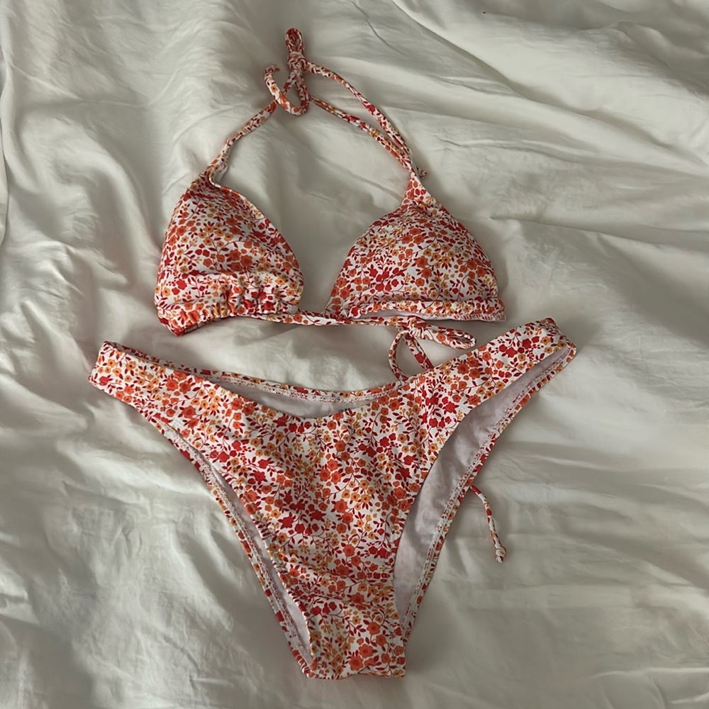 Orange and Yellow Flower Bikini Set